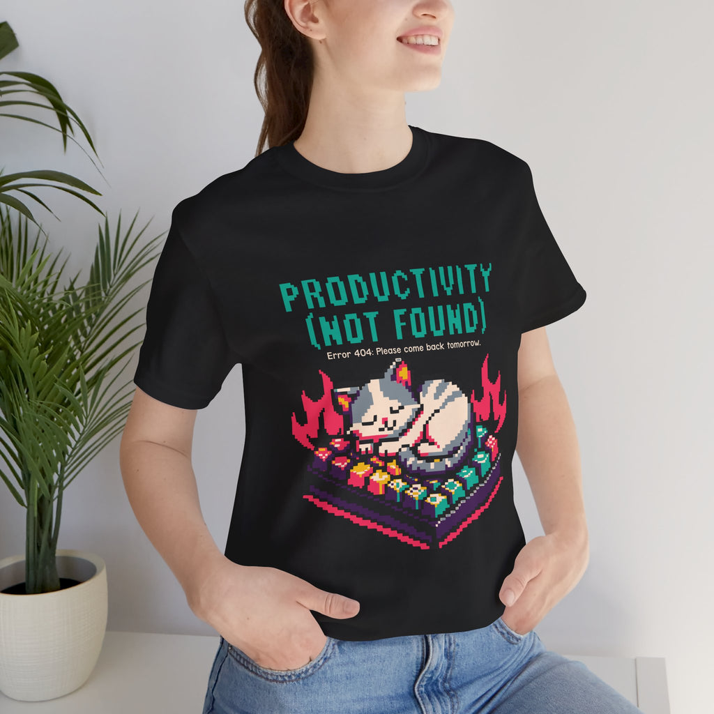 Productivity (Not Found) Cat Tee - Funny Retro Pixel Art T-Shirt
