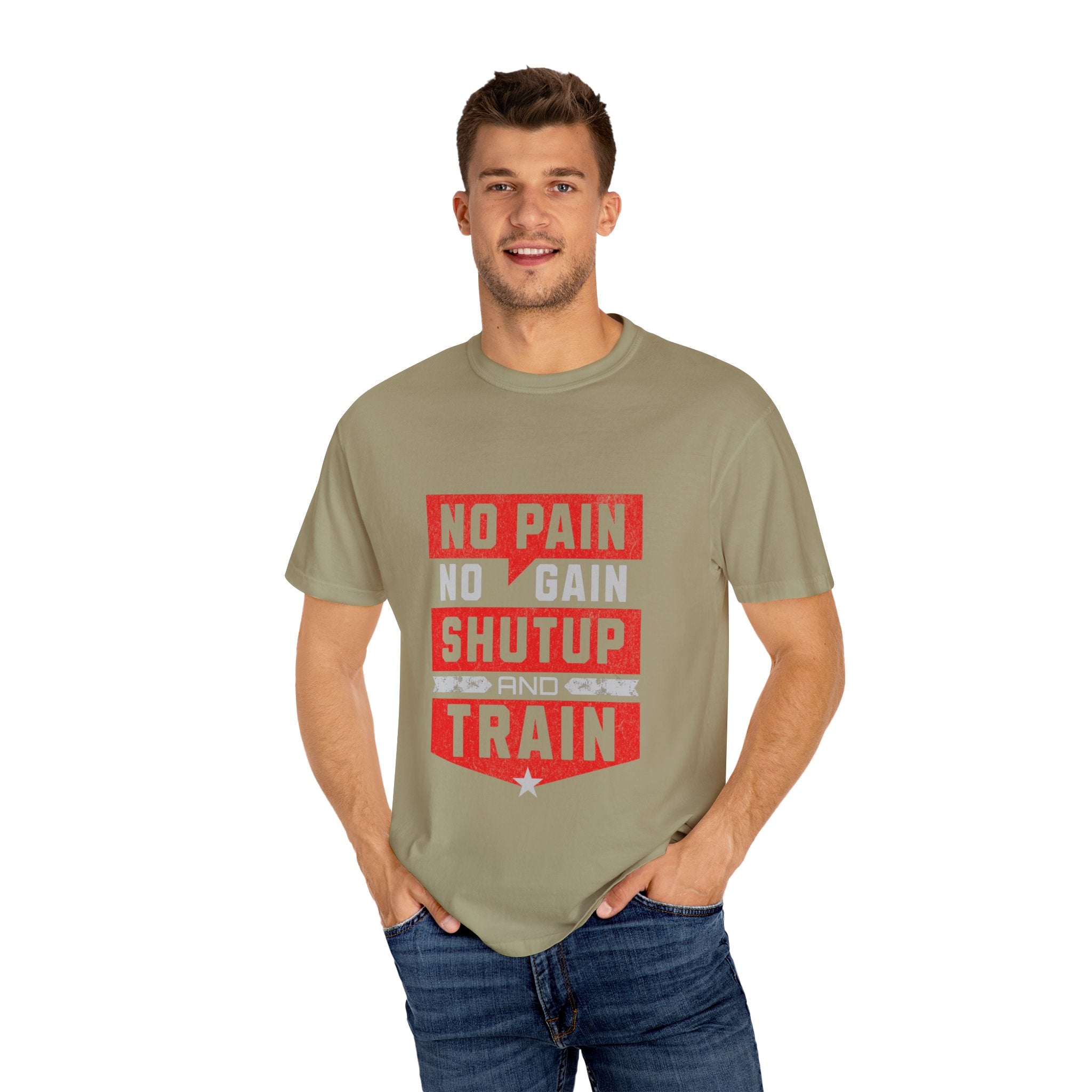 Workout T-Shirt — "No Pain No Gain Shut Up and Train" Motivational Gym Tee