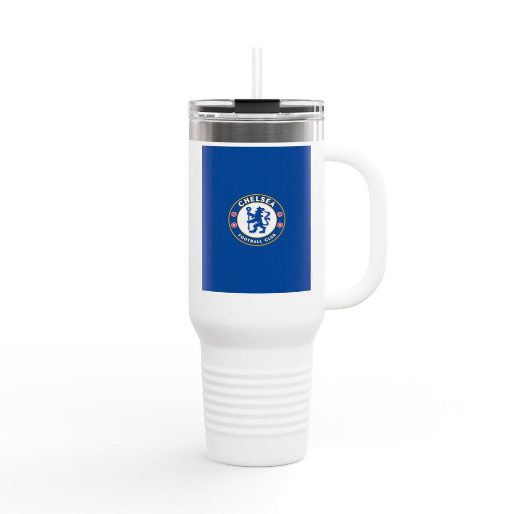 Chelsea FC 40oz Insulated Travel Mug — Stainless Steel Tumbler with Handle & Straw