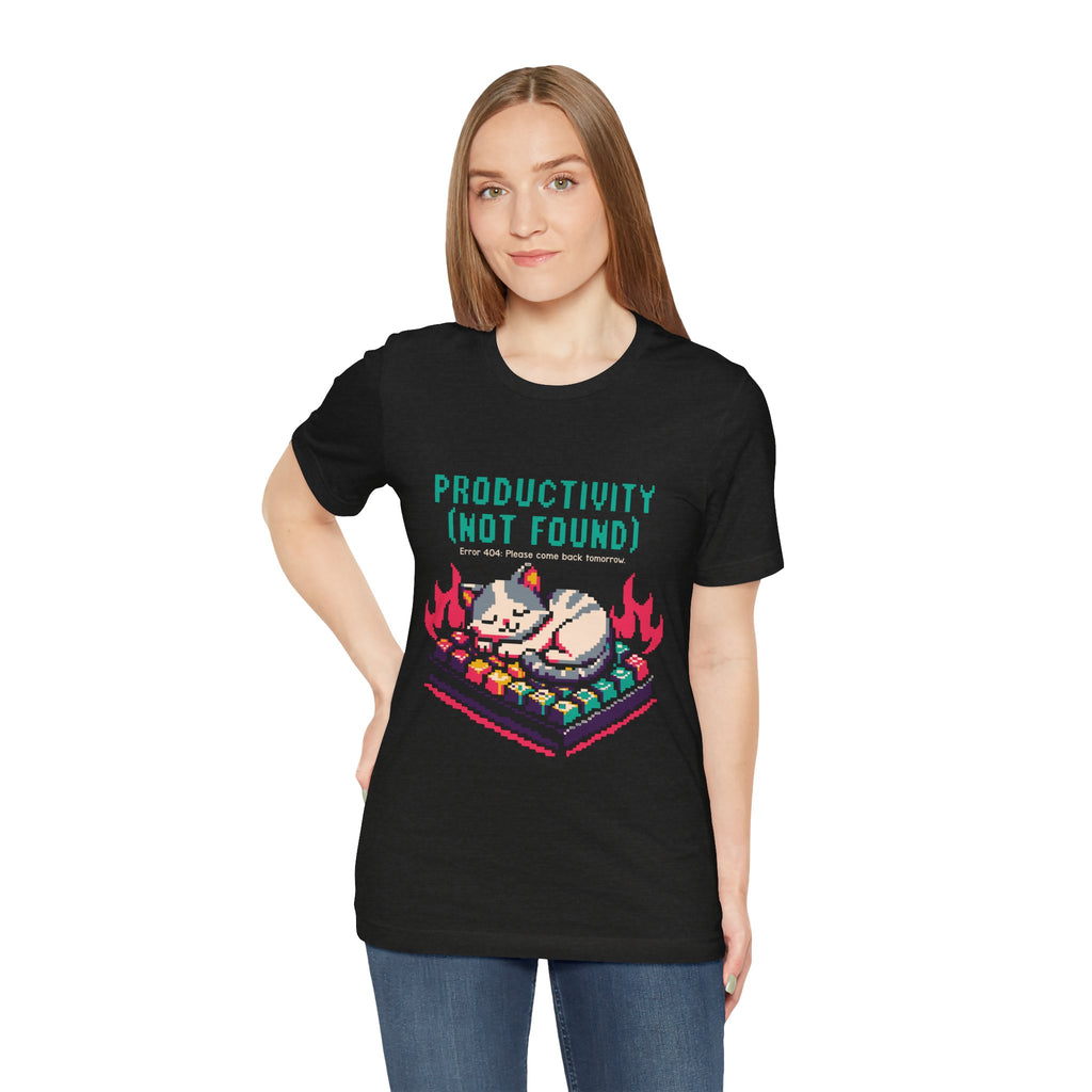 Productivity (Not Found) Cat Tee - Funny Retro Pixel Art T-Shirt