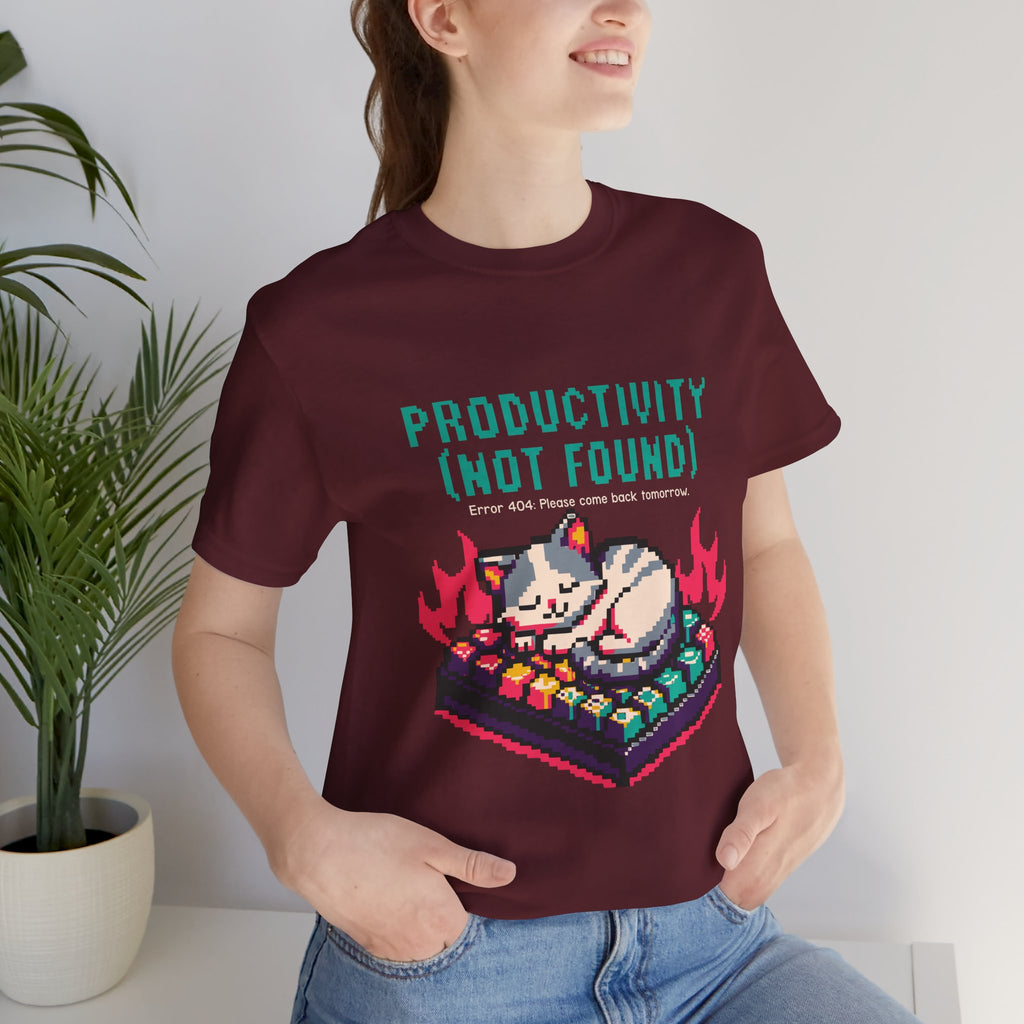 Productivity (Not Found) Cat Tee - Funny Retro Pixel Art T-Shirt