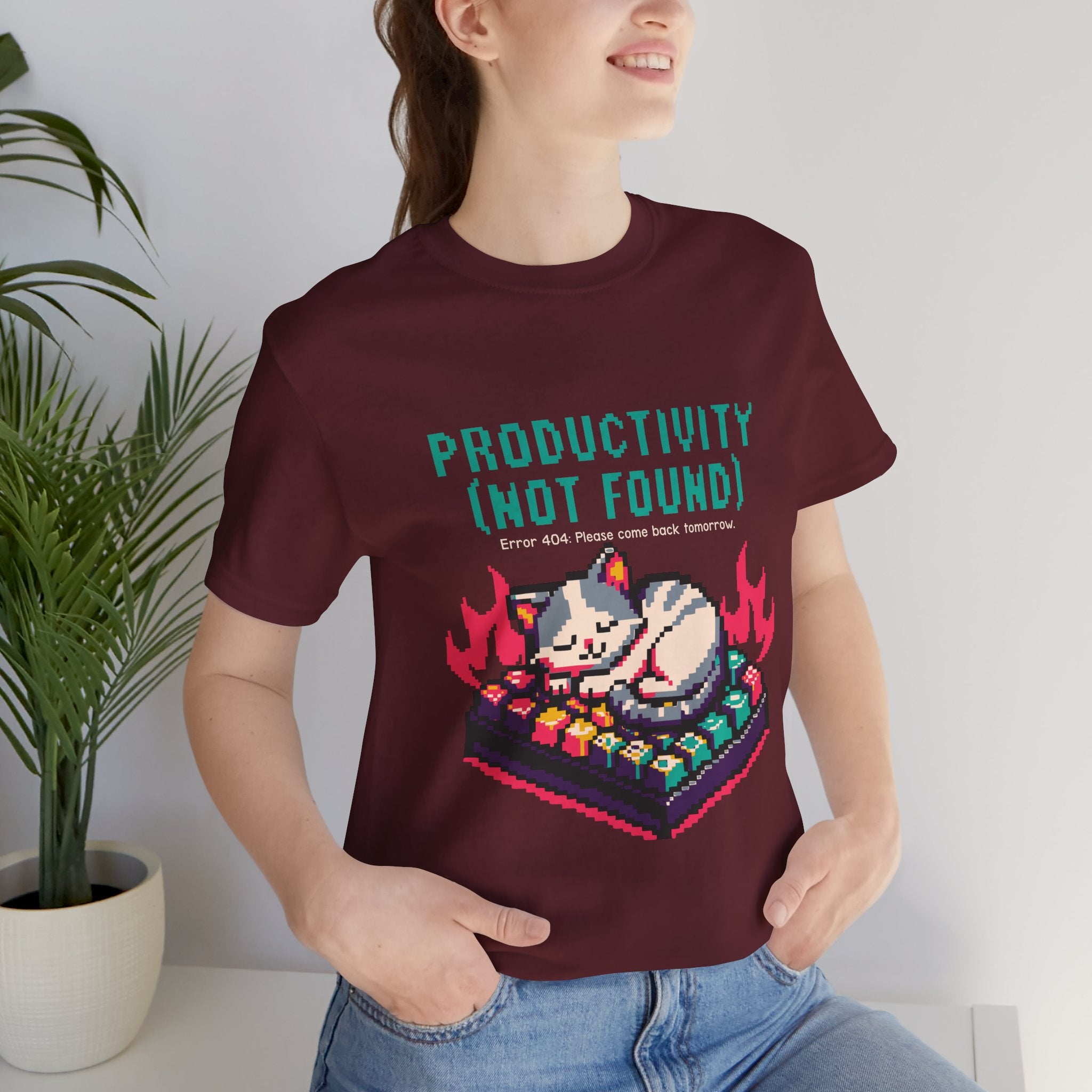 Productivity (Not Found) Cat Tee - Funny Retro Pixel Art T-Shirt