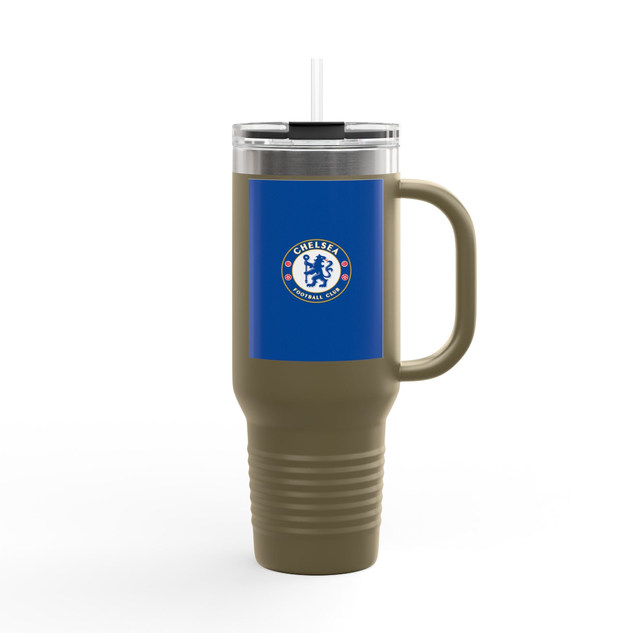 Chelsea FC 40oz Insulated Travel Mug — Stainless Steel Tumbler with Handle & Straw