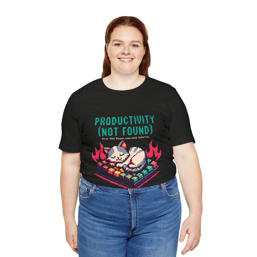 Productivity (Not Found) Cat Tee - Funny Retro Pixel Art T-Shirt