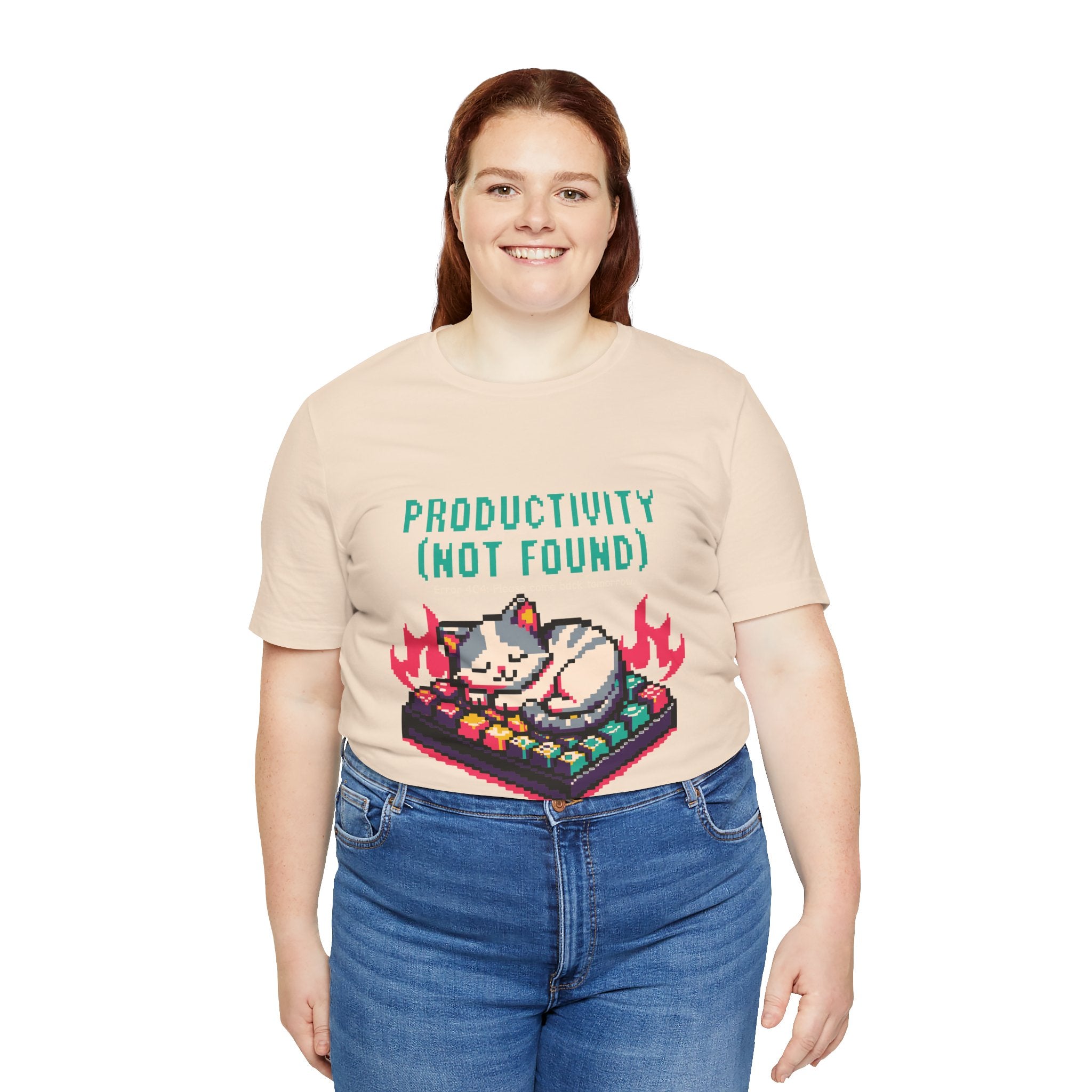 Productivity (Not Found) Cat Tee - Funny Retro Pixel Art T-Shirt