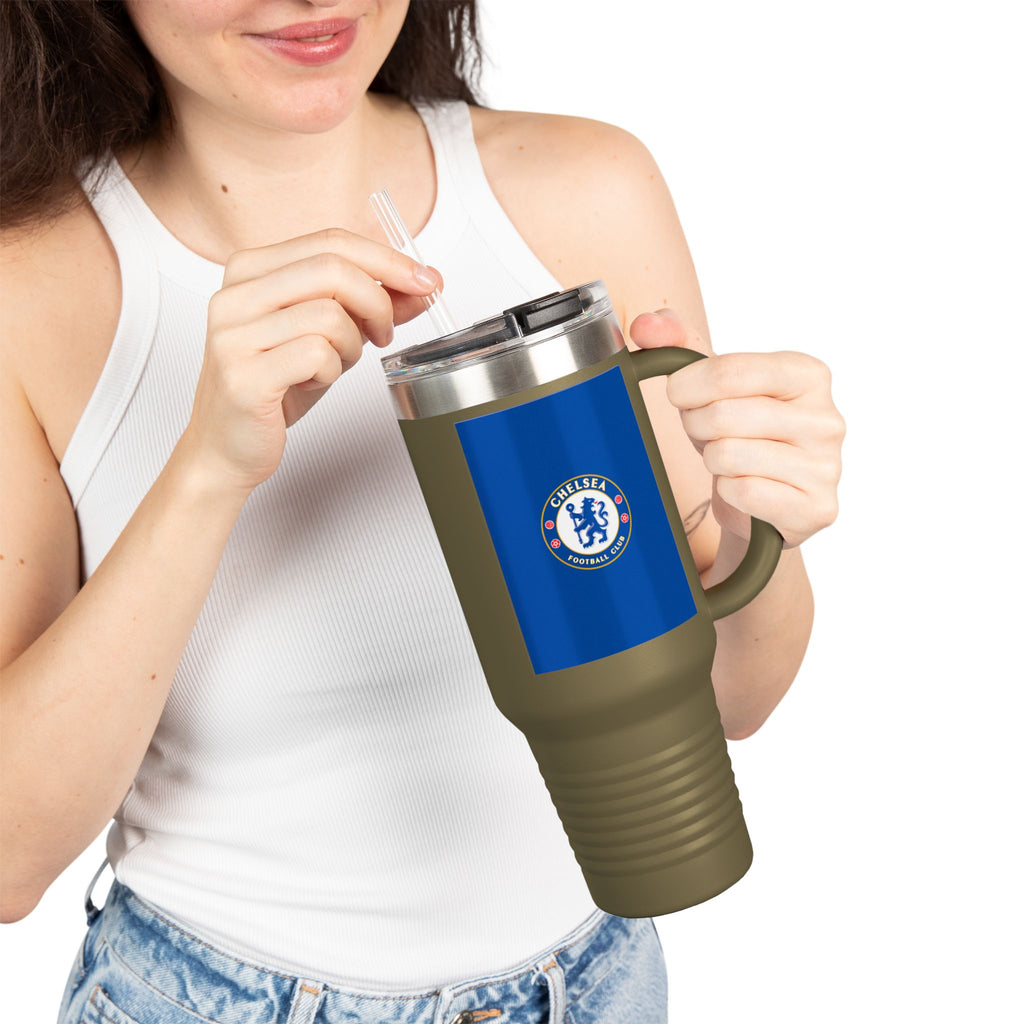Chelsea FC 40oz Insulated Travel Mug — Stainless Steel Tumbler with Handle & Straw