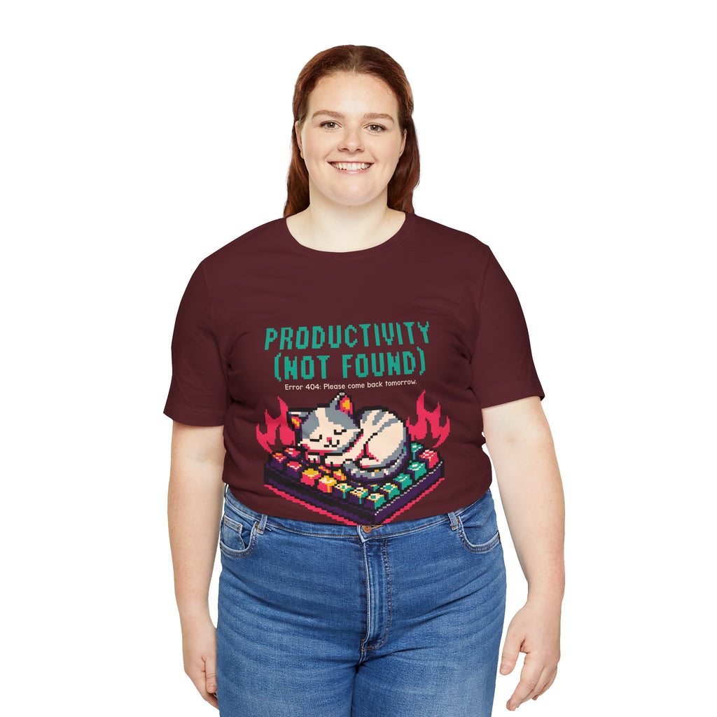 Productivity (Not Found) Cat Tee - Funny Retro Pixel Art T-Shirt