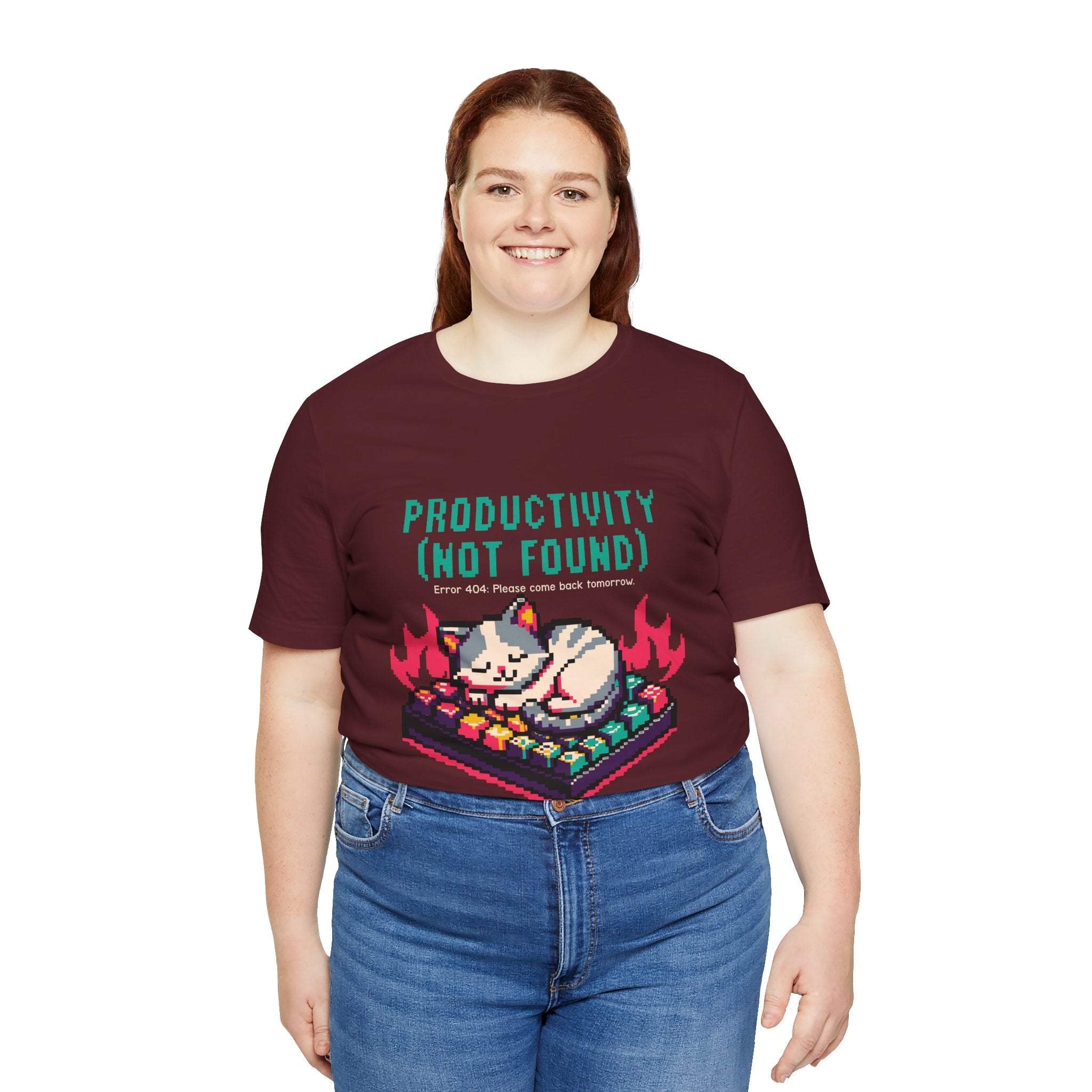 Productivity (Not Found) Cat Tee - Funny Retro Pixel Art T-Shirt