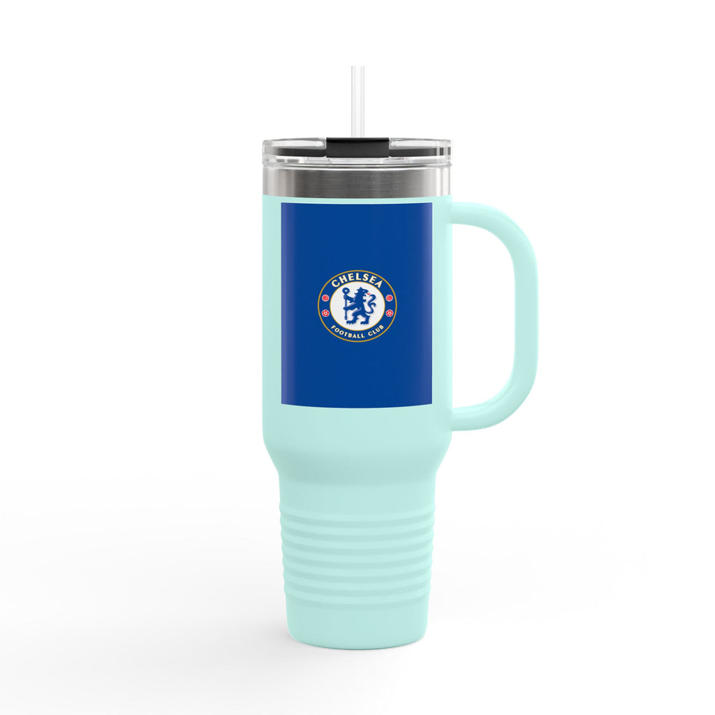 Chelsea FC 40oz Insulated Travel Mug — Stainless Steel Tumbler with Handle & Straw
