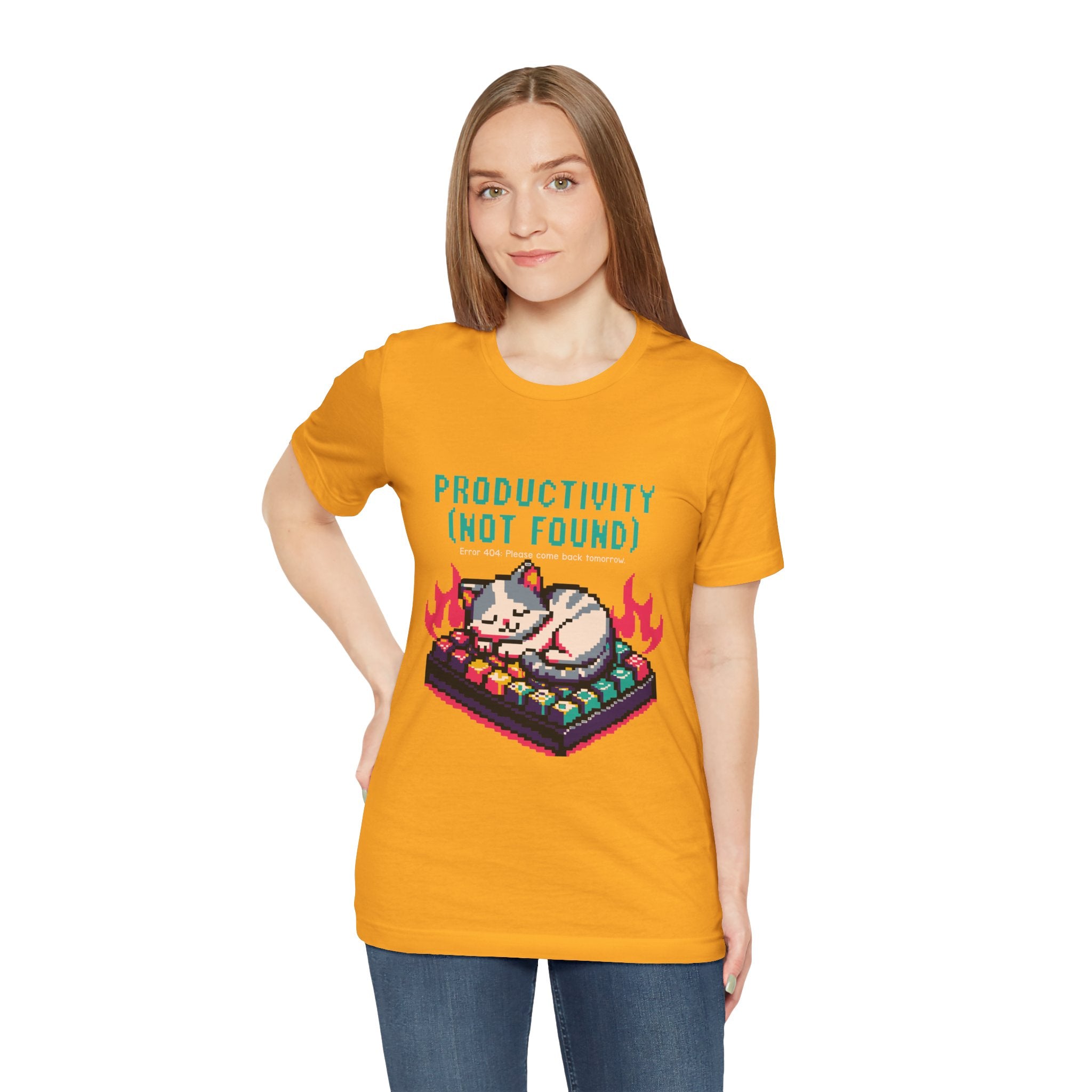 Productivity (Not Found) Cat Tee - Funny Retro Pixel Art T-Shirt