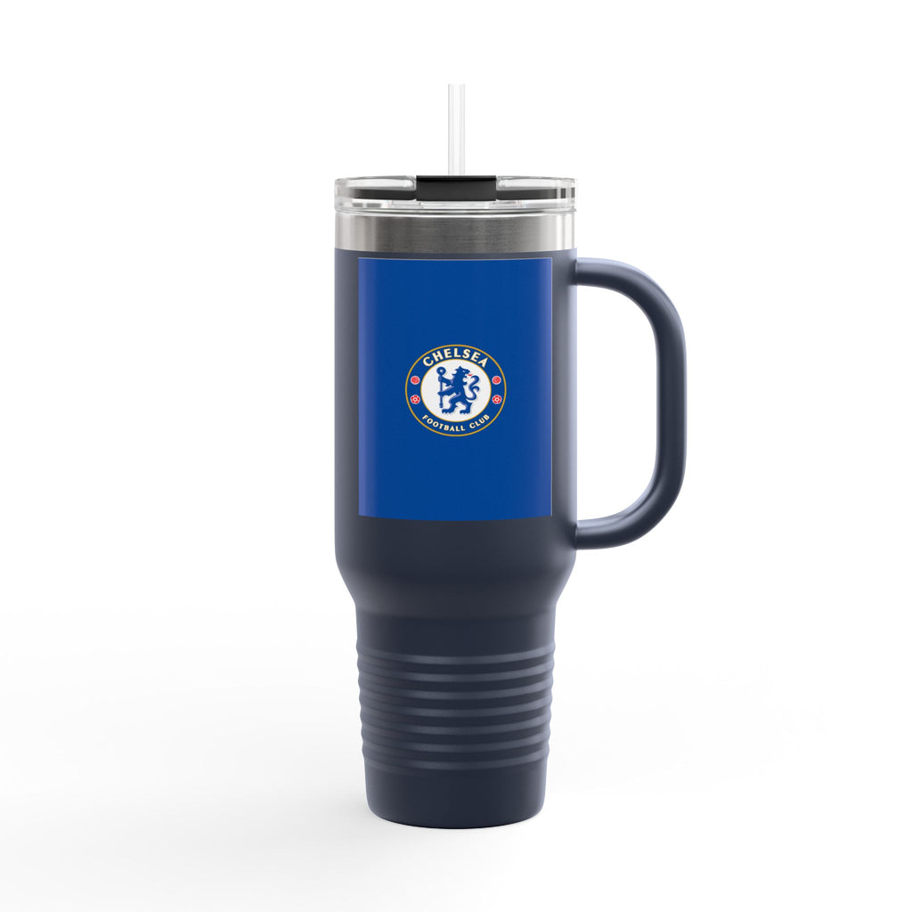 Chelsea FC 40oz Insulated Travel Mug — Stainless Steel Tumbler with Handle & Straw