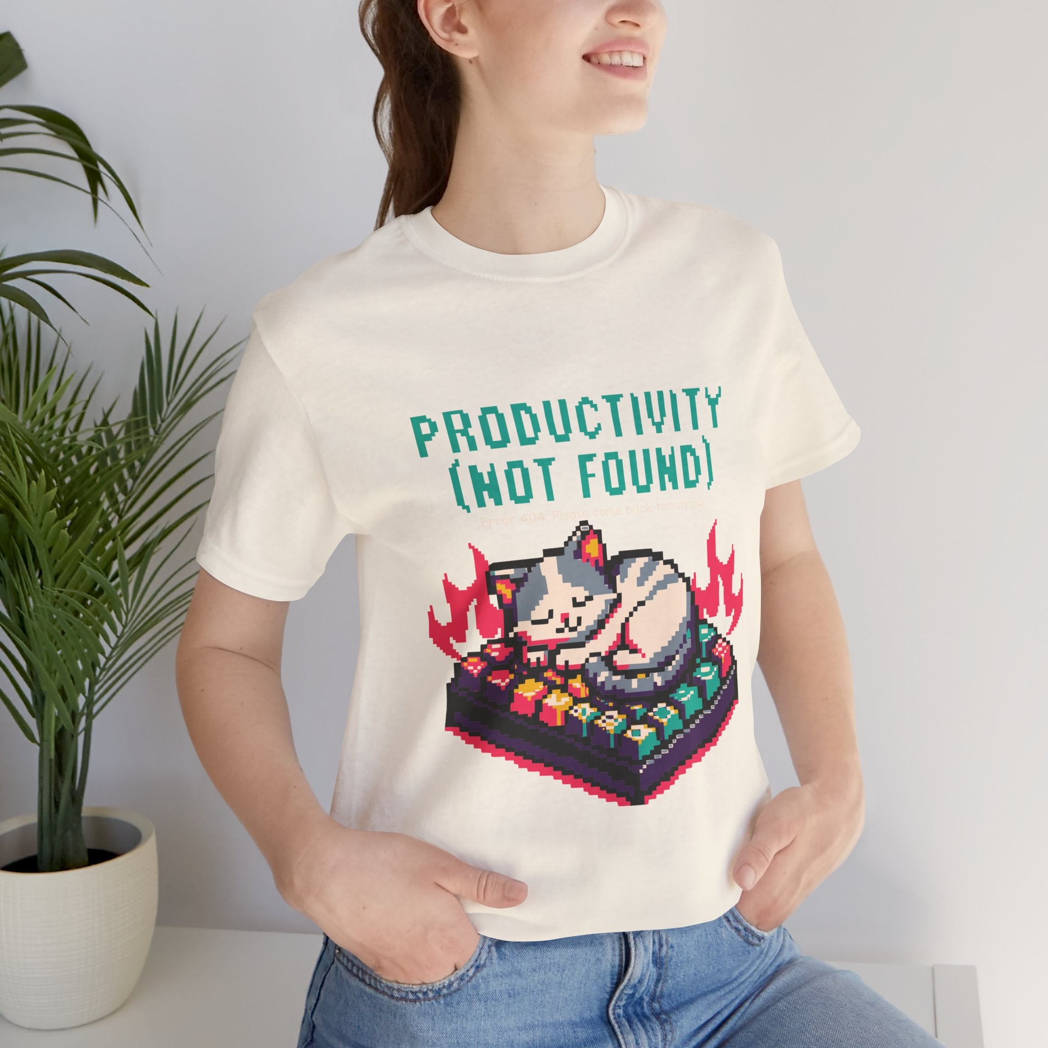 Productivity (Not Found) Cat Tee - Funny Retro Pixel Art T-Shirt