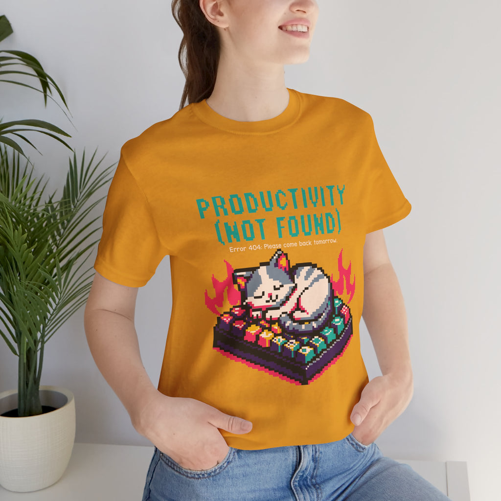 Productivity (Not Found) Cat Tee - Funny Retro Pixel Art T-Shirt
