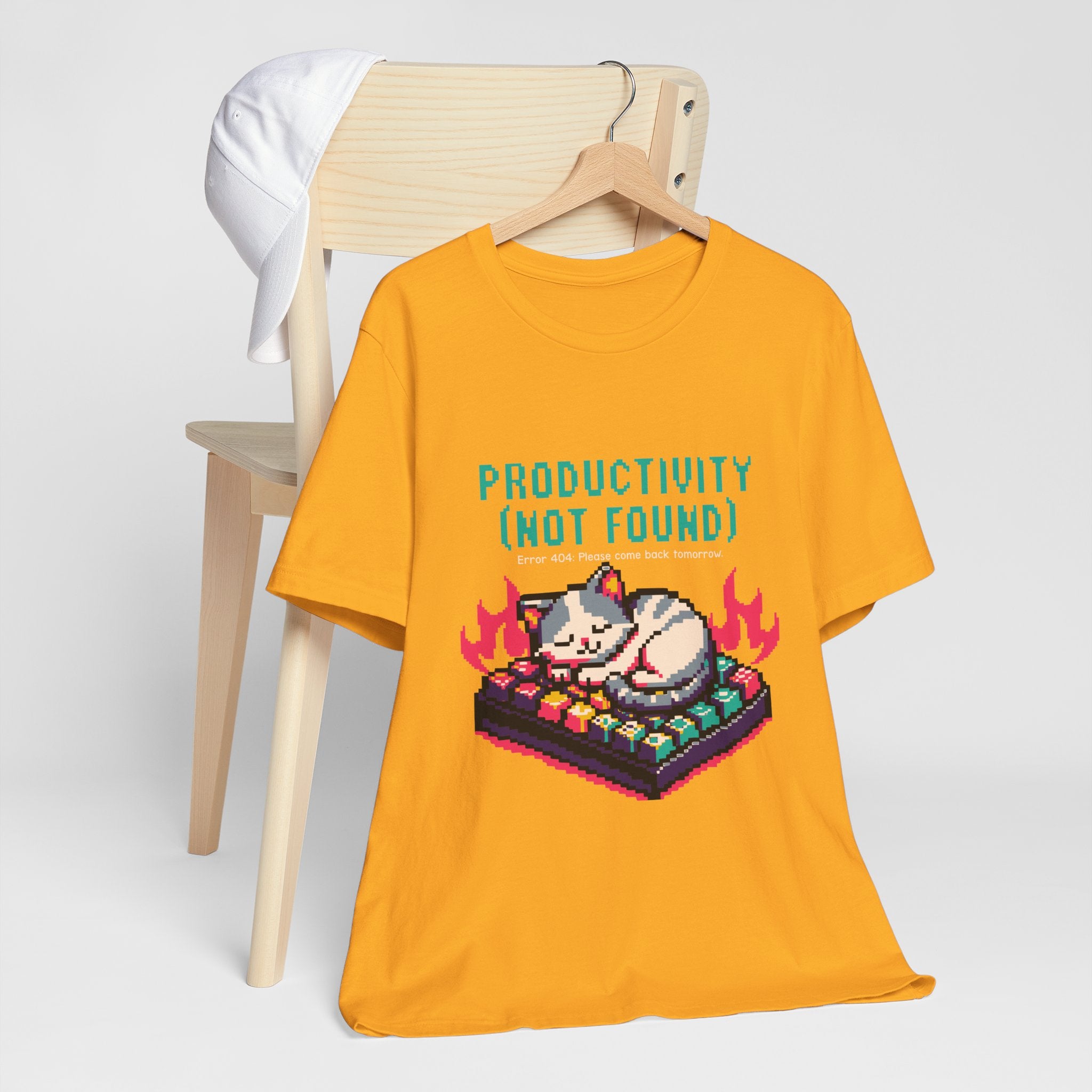 Productivity (Not Found) Cat Tee - Funny Retro Pixel Art T-Shirt