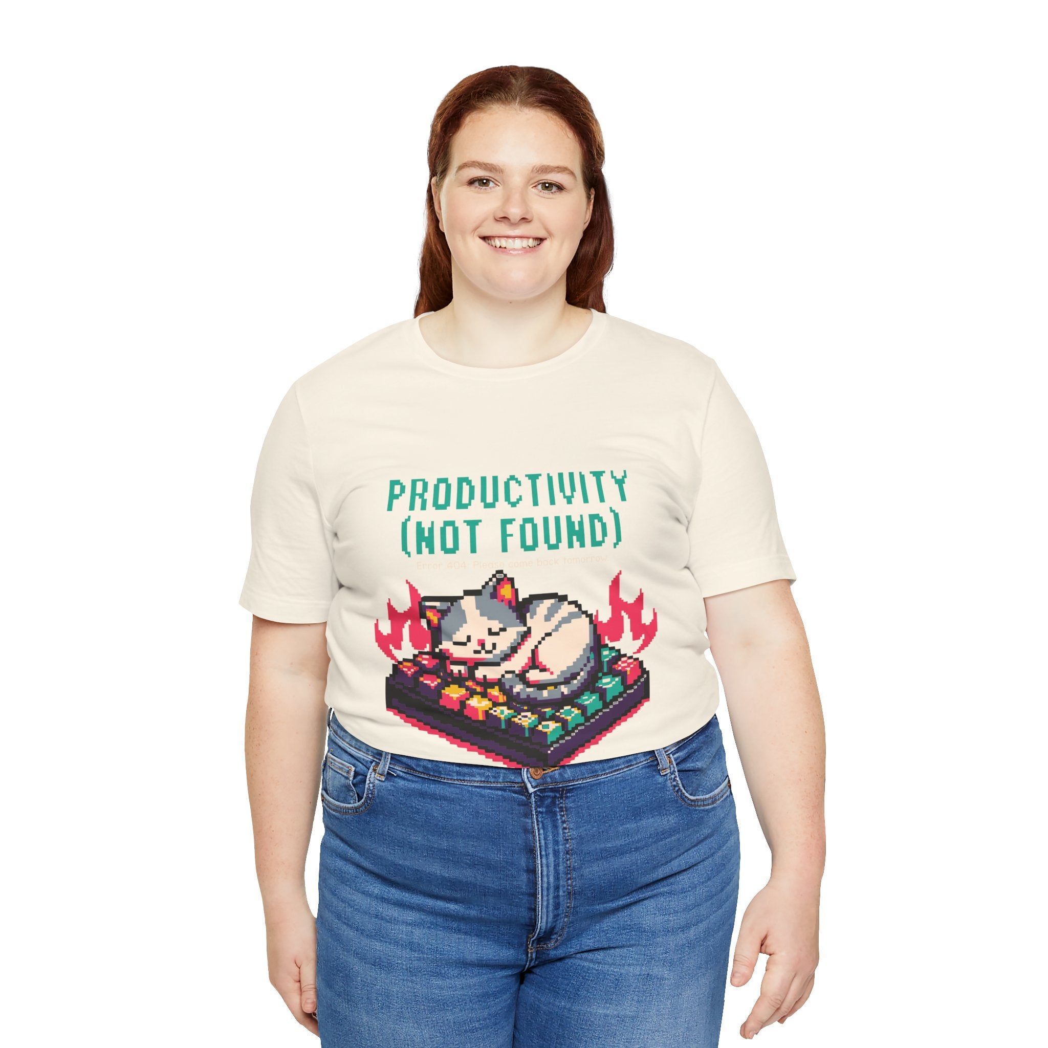 Productivity (Not Found) Cat Tee - Funny Retro Pixel Art T-Shirt