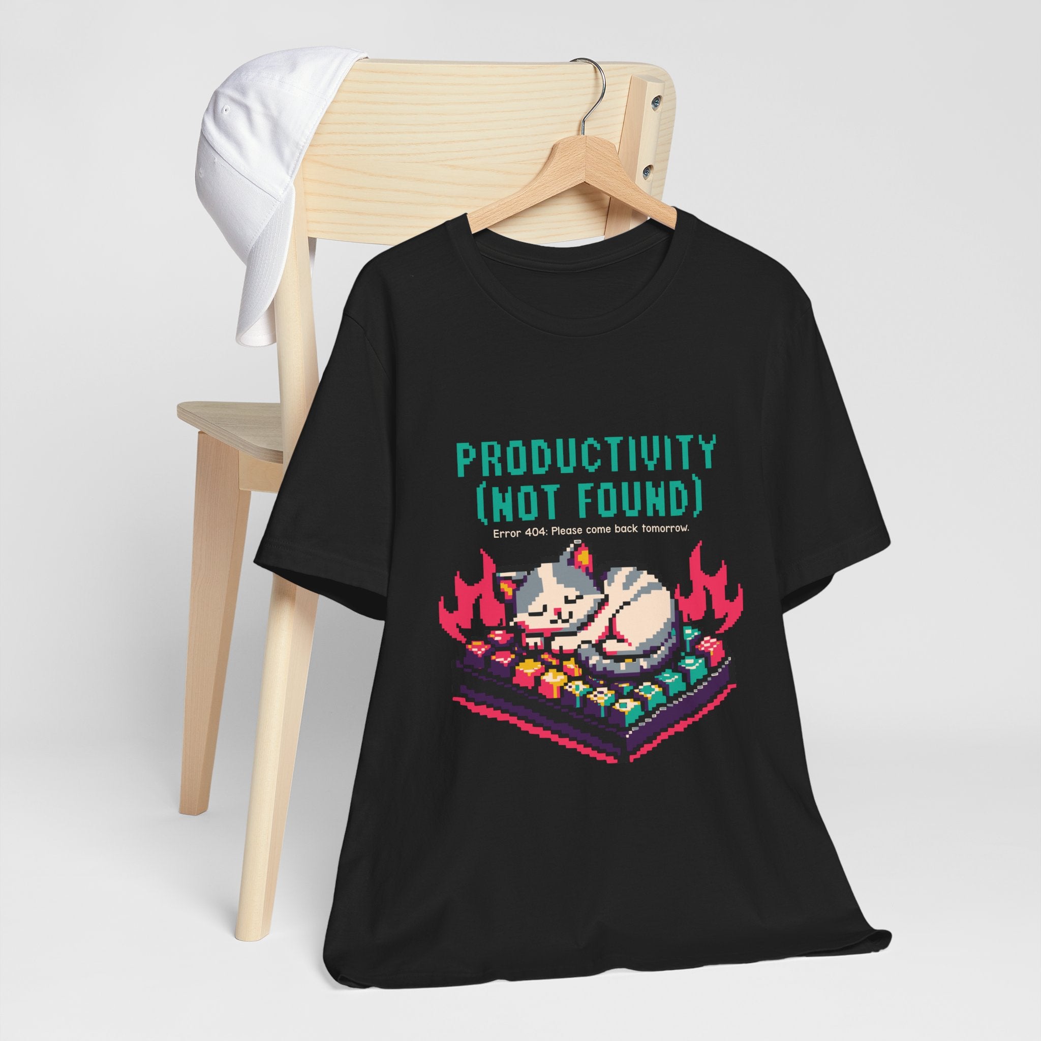 Productivity (Not Found) Cat Tee - Funny Retro Pixel Art T-Shirt