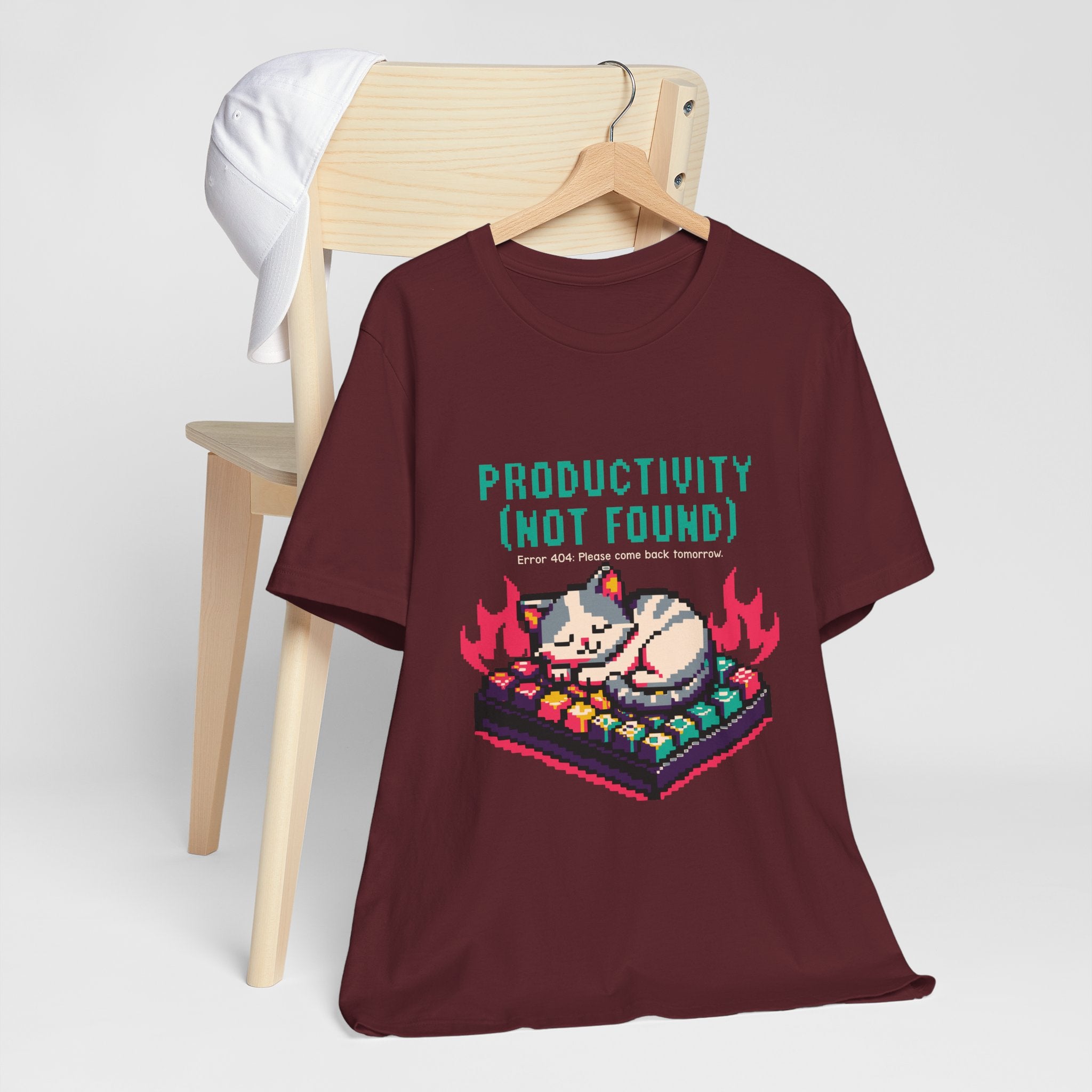 Productivity (Not Found) Cat Tee - Funny Retro Pixel Art T-Shirt