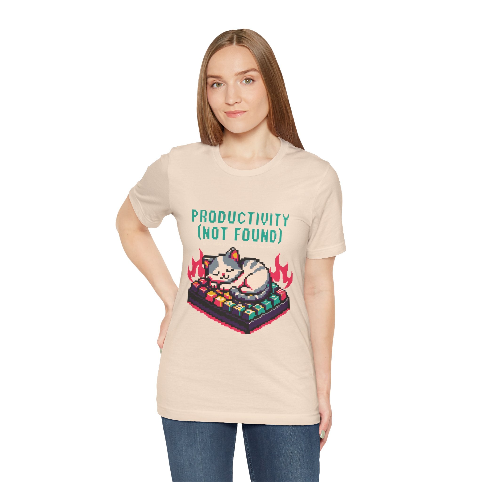 Productivity (Not Found) Cat Tee - Funny Retro Pixel Art T-Shirt