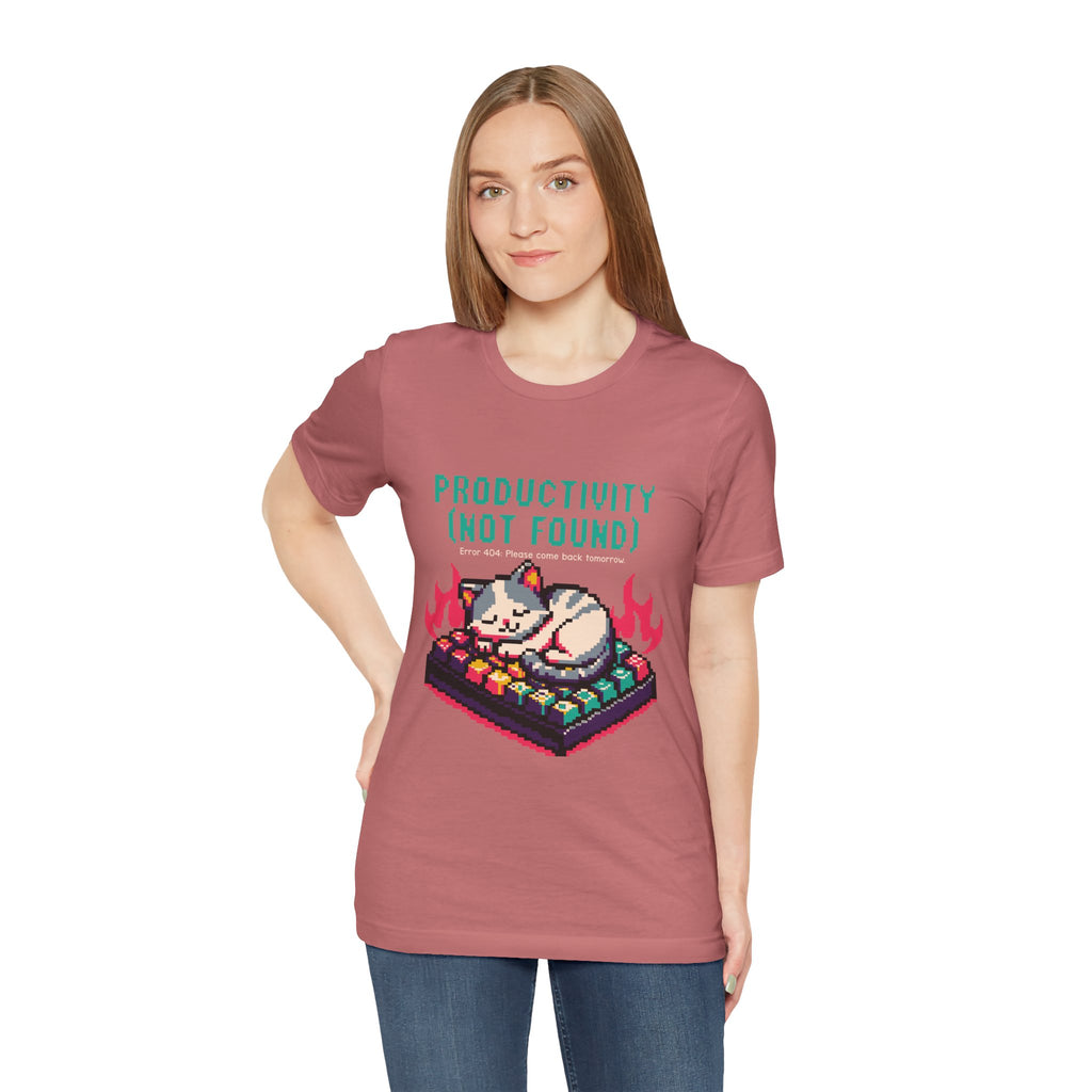Productivity (Not Found) Cat Tee - Funny Retro Pixel Art T-Shirt