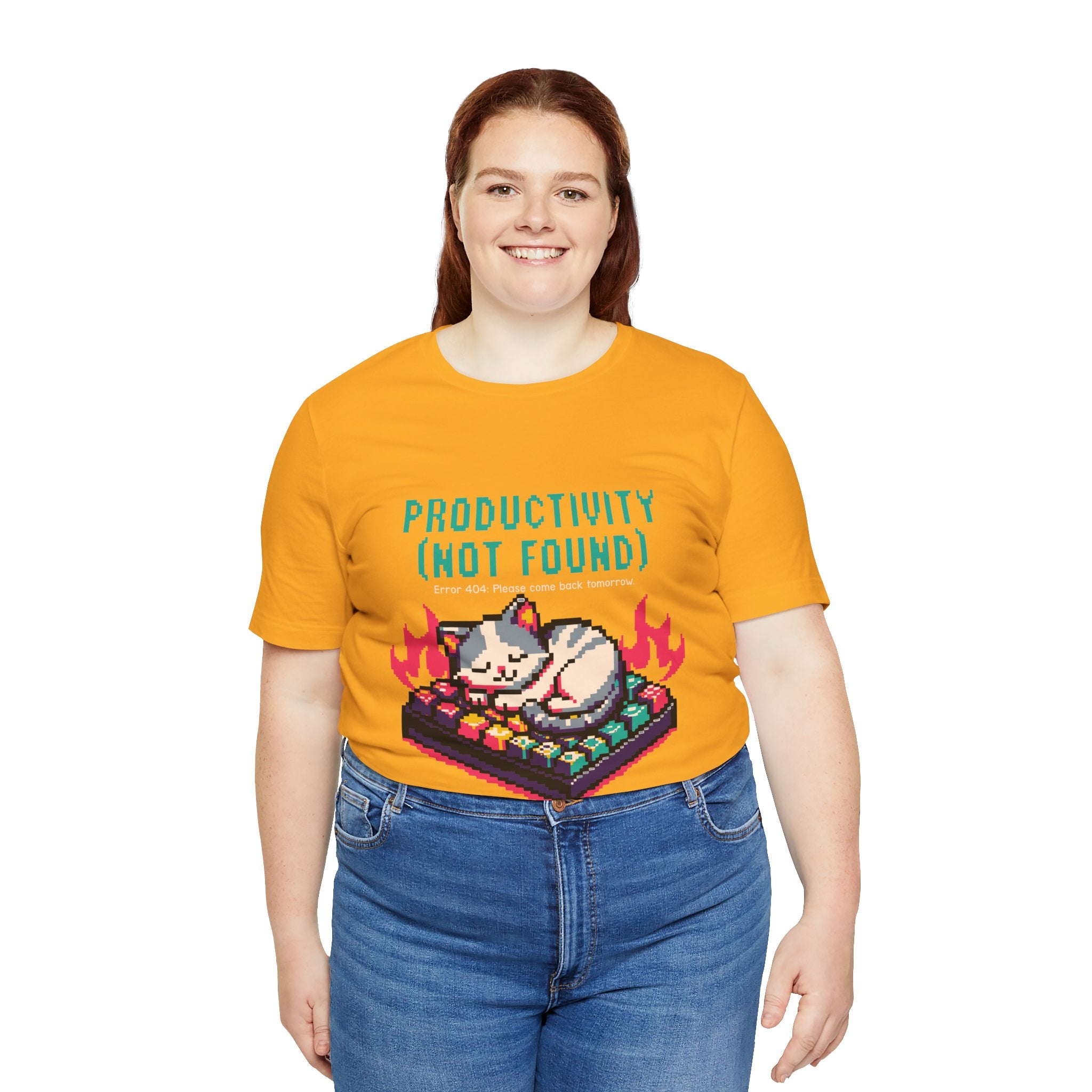 Productivity (Not Found) Cat Tee - Funny Retro Pixel Art T-Shirt