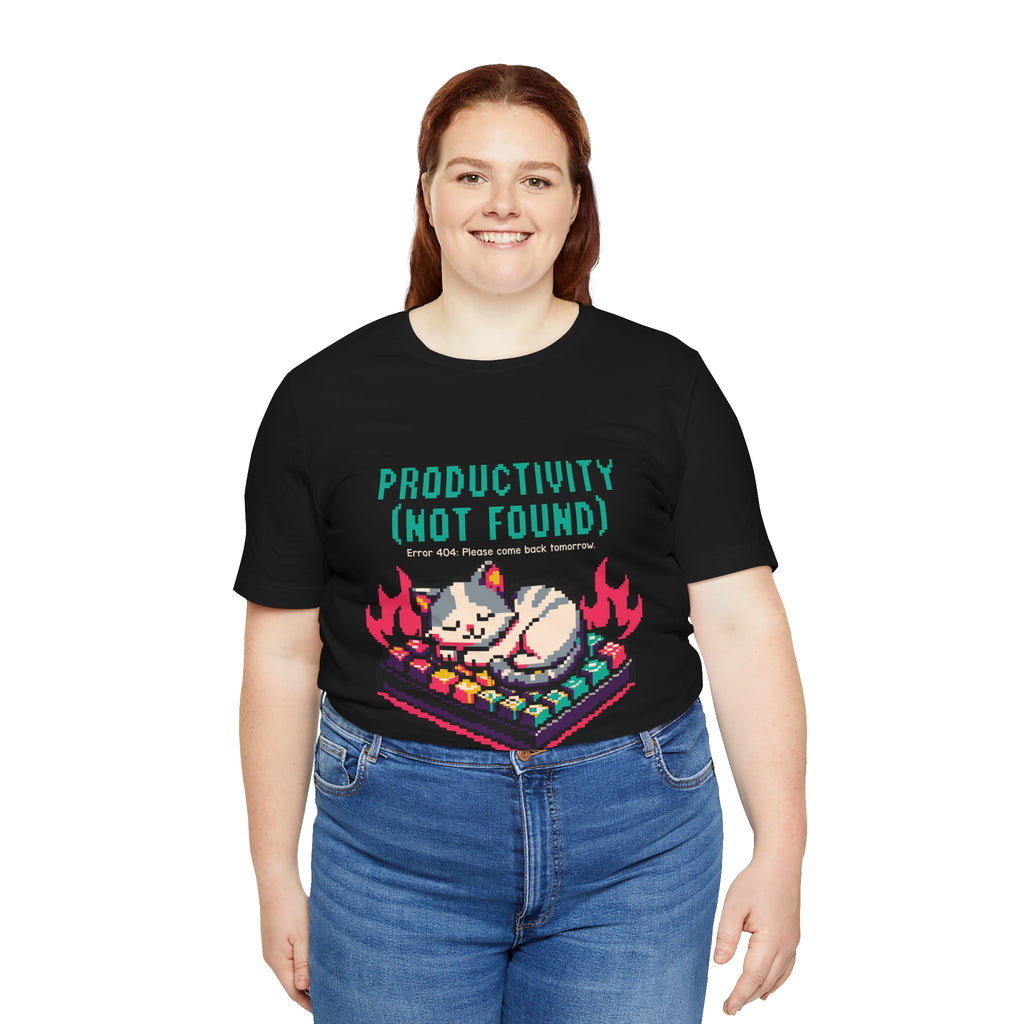 Productivity (Not Found) Cat Tee - Funny Retro Pixel Art T-Shirt