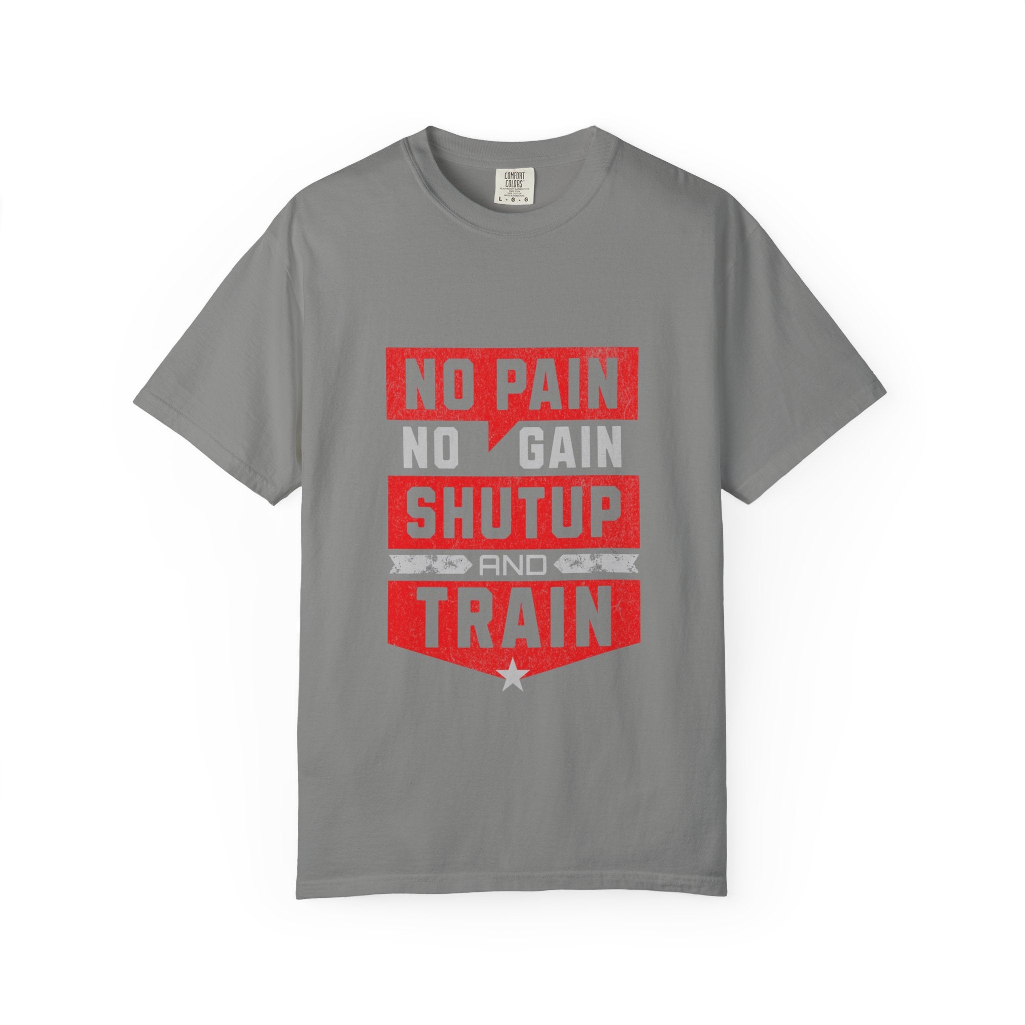 Workout T-Shirt — "No Pain No Gain Shut Up and Train" Motivational Gym Tee
