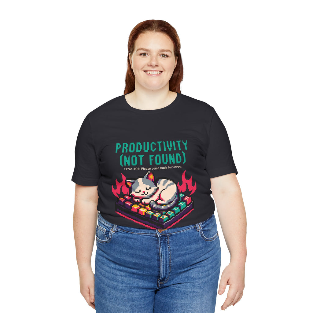 Productivity (Not Found) Cat Tee - Funny Retro Pixel Art T-Shirt