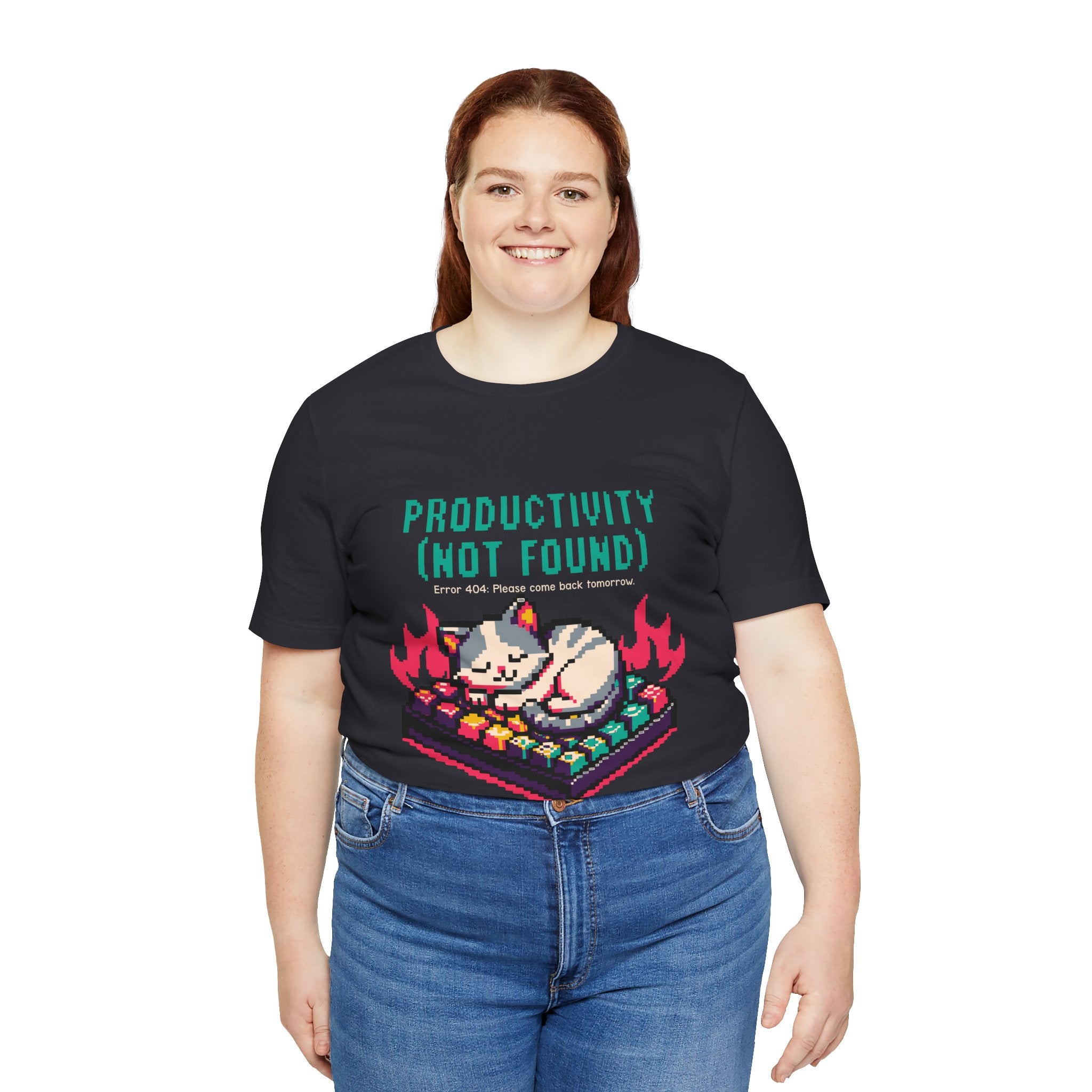 Productivity (Not Found) Cat Tee - Funny Retro Pixel Art T-Shirt